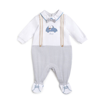 Boys White Checkered Leg Opening Babysuit